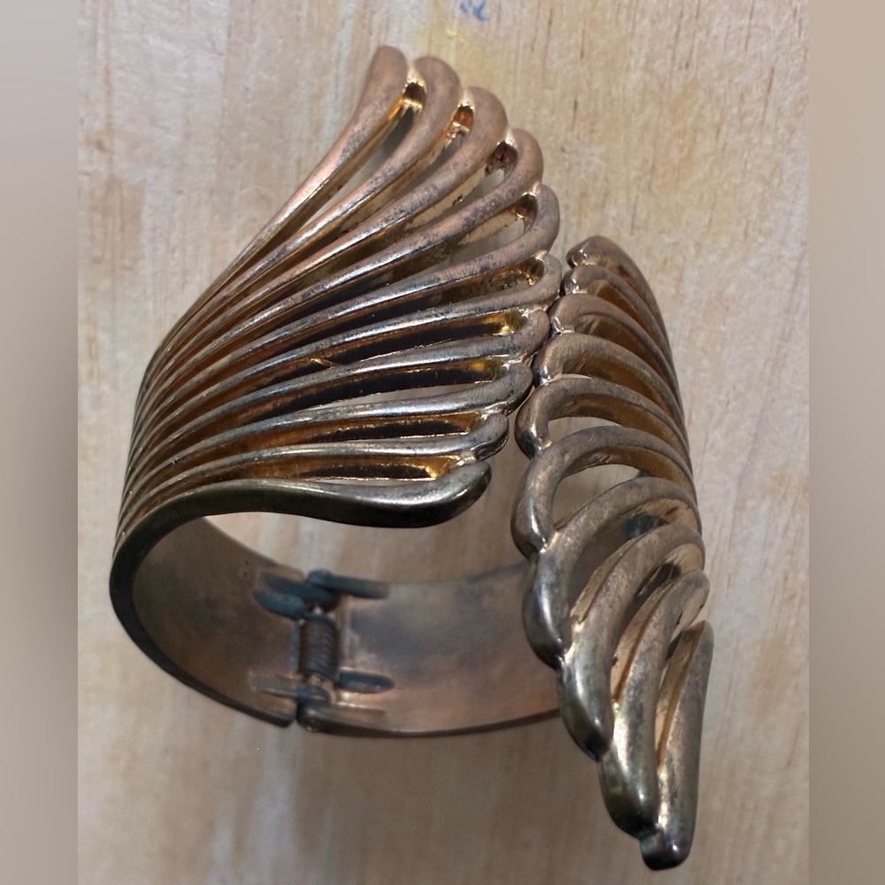 Gold Tone Asymmetrical Cuff Bracelet Wing Design Fashion